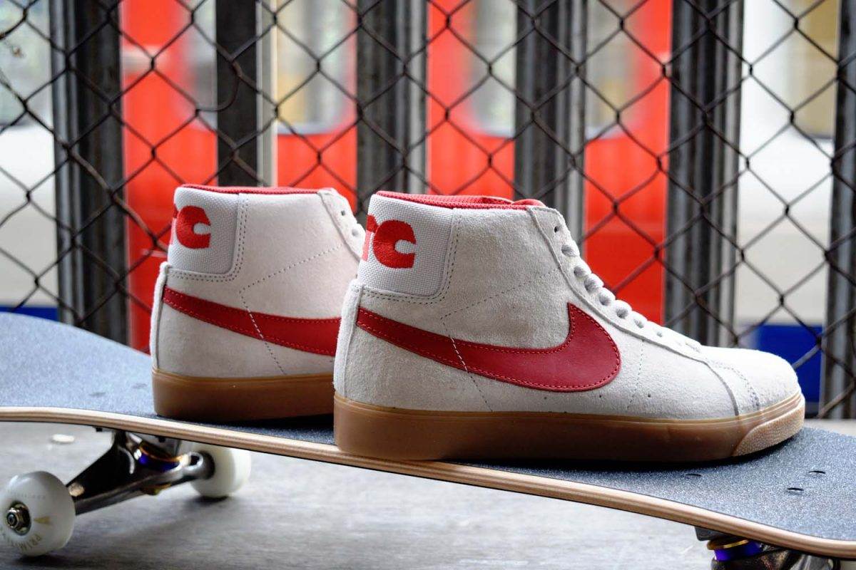 Nike SB x FTC Blazer Zoom Mid QuickStrike in Bone White and Brick House Red has arrived at BAYSIXTY6 Skate Shop